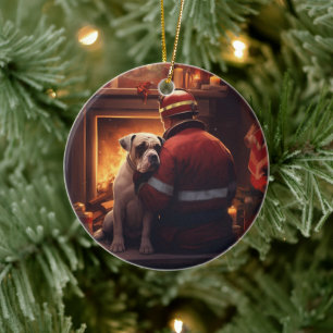 Bulldog Fireman Lover Pet Ornament Memorial Gift