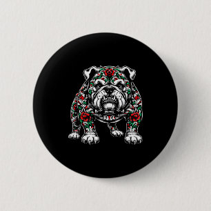 Bulldog Floral Red Rose Mens Womens  6 Cm Round Badge