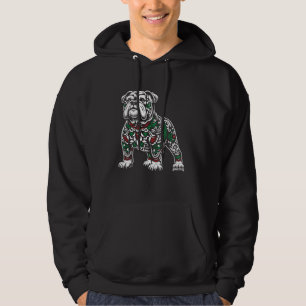 Bulldog Floral Red Rose Mens Womens Hoodie