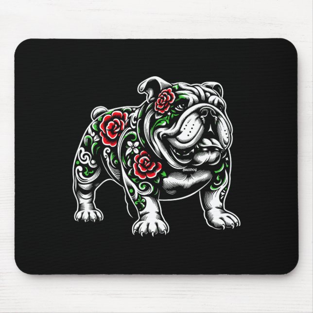 Bulldog Floral Red Rose Mens Womens  Mouse Mat (Front)