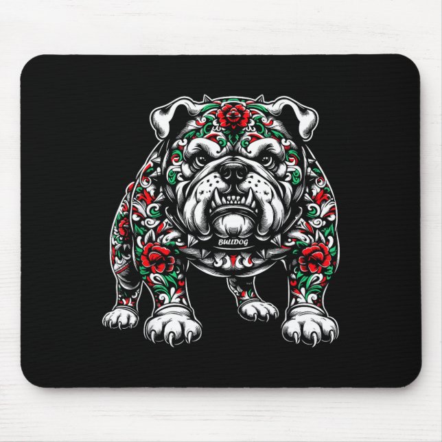Bulldog Floral Red Rose Mens Womens  Mouse Mat (Front)