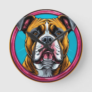 Bulldog Framed in a Circular Decorative Design Round Clock
