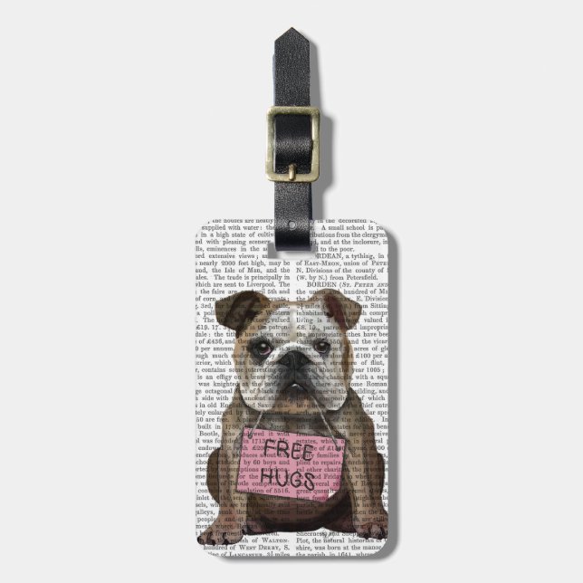Bulldog Free Hugs Luggage Tag (Front Vertical)