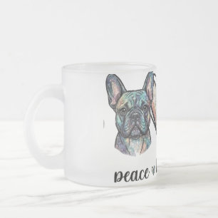Bulldog Galaxy Peace Print Frosted Glass Coffee Mug