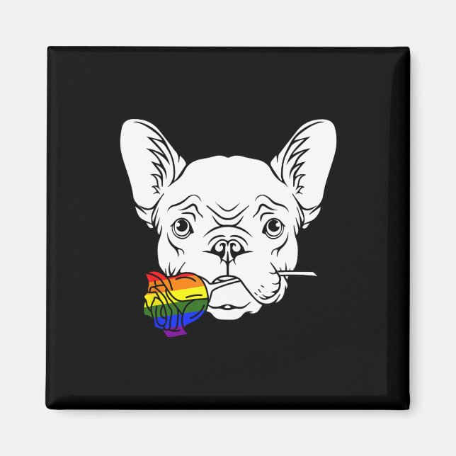 Bulldog Gay Pride Rose Lgbt-q Rainbow Frenchie Dog Magnet (Front)