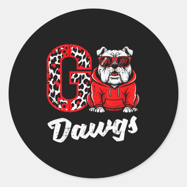 Bulldog Go Dawgs Men Women Kids Boys Youth Girls T Classic Round Sticker (Front)