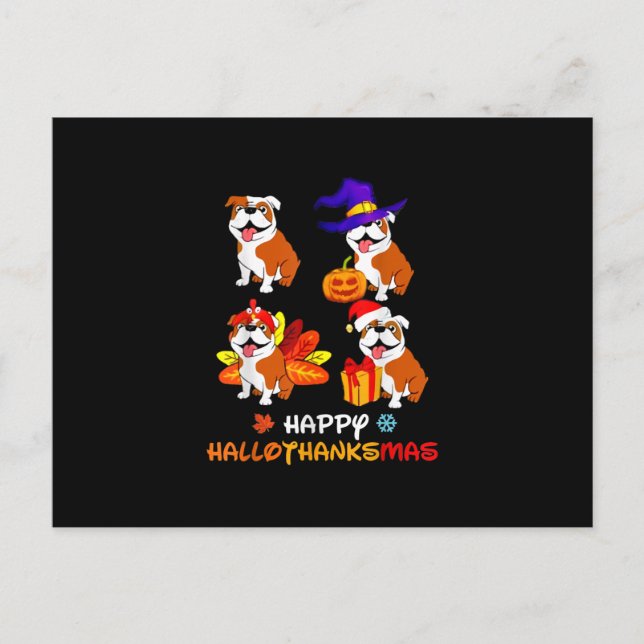 Bulldog Halloween And Merry Christmas Happy Hallot Holiday Postcard (Front)