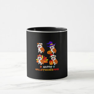 Bulldog Halloween And Merry Christmas Happy Hallot Mug