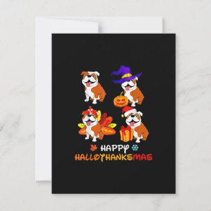 Bulldog Halloween And Merry Christmas Happy Hallot Thank You Card