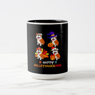 Bulldog Halloween And Merry Christmas Happy Hallot Two-Tone Coffee Mug