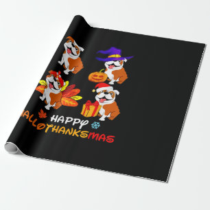 Bulldog Halloween And Merry Christmas Happy Hallot Wrapping Paper
