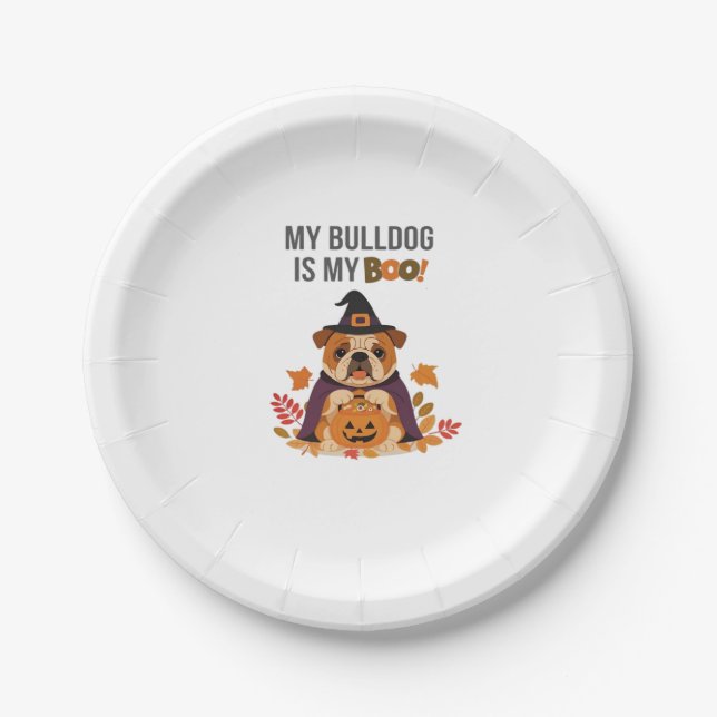 Bulldog Halloween Costume  My Bulldog is My Boo Do Paper Plate (Front)