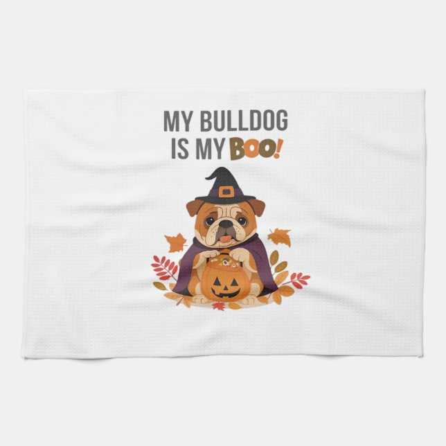 Bulldog Halloween Costume  My Bulldog is My Boo Do Tea Towel (Horizontal)