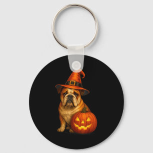 Bulldog Halloween Dog Witch Pumpkin Design Thanksg Key Ring