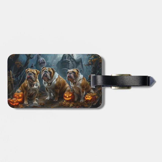 Bulldog Halloween Night Doggy Delight Luggage Tag (Back Horizontal)