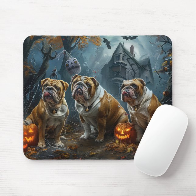 Bulldog Halloween Night Doggy Delight Mouse Mat (With Mouse)