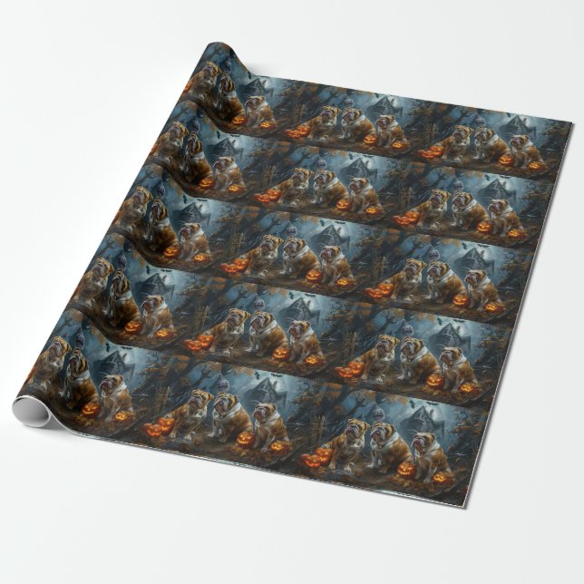 Bulldog Halloween Night Doggy Delight Wrapping Paper (Unrolled)
