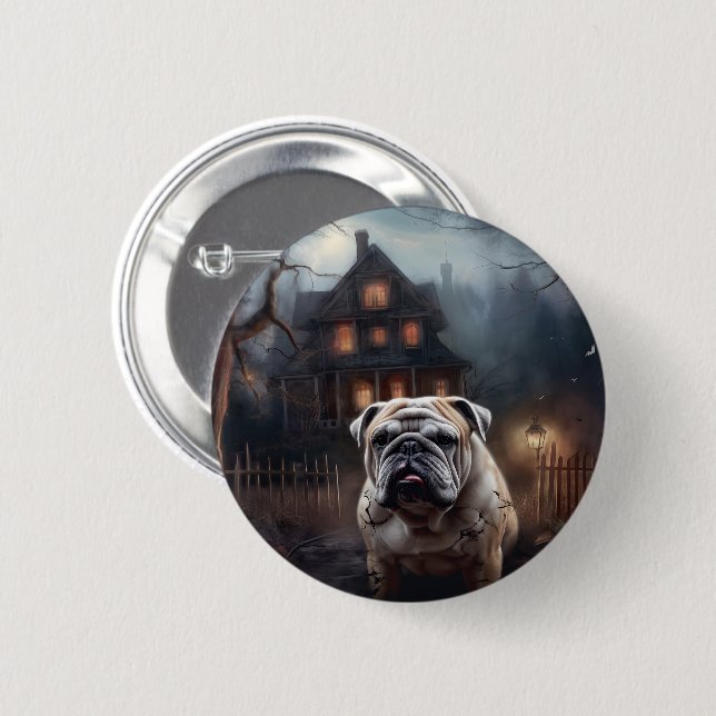Bulldog Halloween Scary  6 Cm Round Badge (Front & Back)