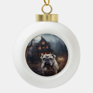 Bulldog Halloween Scary Ceramic Ball Christmas Ornament