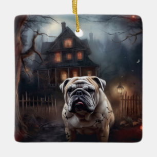 Bulldog Halloween Scary Ceramic Ornament