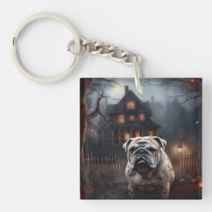 Bulldog Halloween Scary  Key Ring