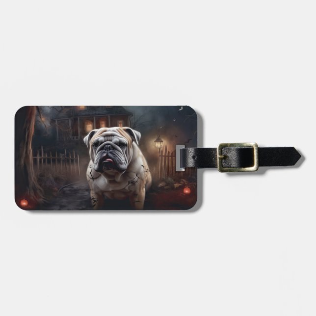 Bulldog Halloween Scary  Luggage Tag (Front Horizontal)