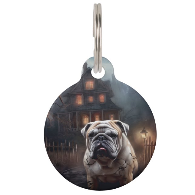 Bulldog Halloween Scary  Pet Tag (Front)