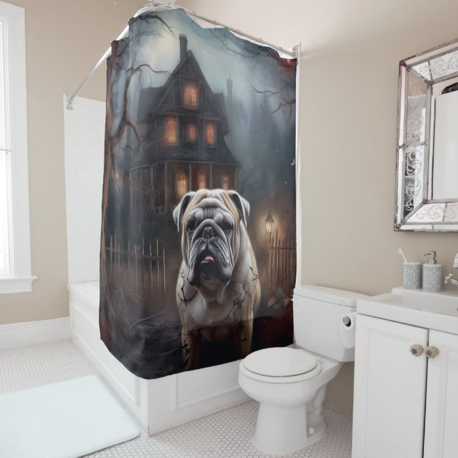 Bulldog Halloween Scary  Shower Curtain (In Situ)