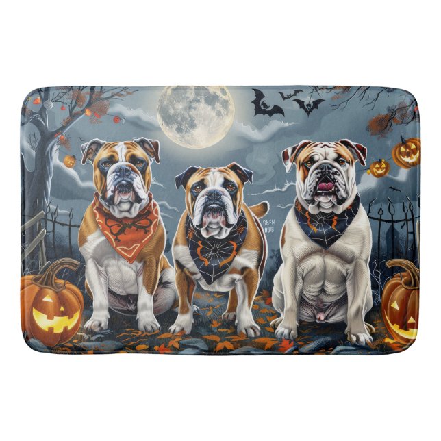 Bulldog Halloween Spooky Bath Mat (Front)
