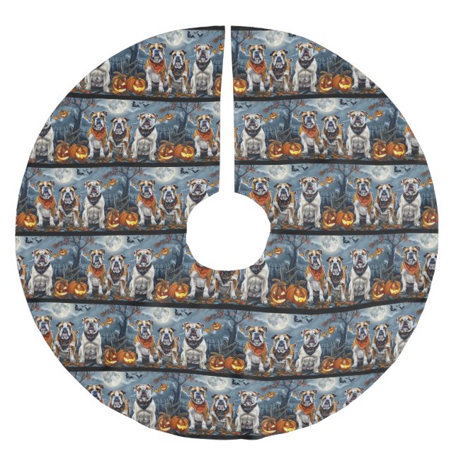 Bulldog Halloween Spooky Brushed Polyester Tree Skirt (Front)