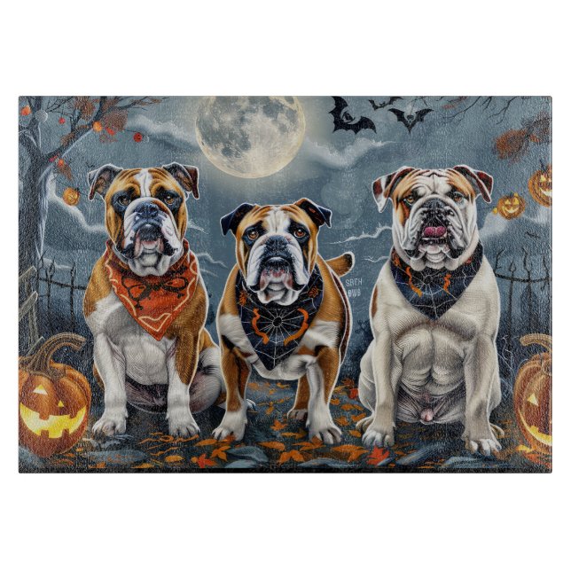 Bulldog Halloween Spooky Cutting Board (Front)