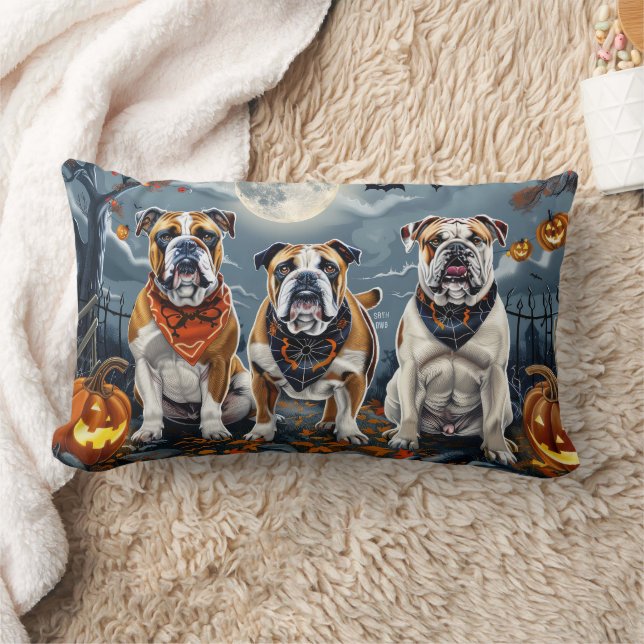 Bulldog Halloween Spooky Lumbar Cushion (Blanket)
