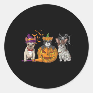 Bulldog Halloween Witch Mummy Pumpkin Fun Dog Love Classic Round Sticker