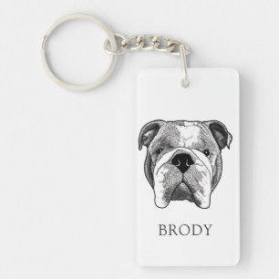 Bulldog Hand Drawing Personalised Key Ring