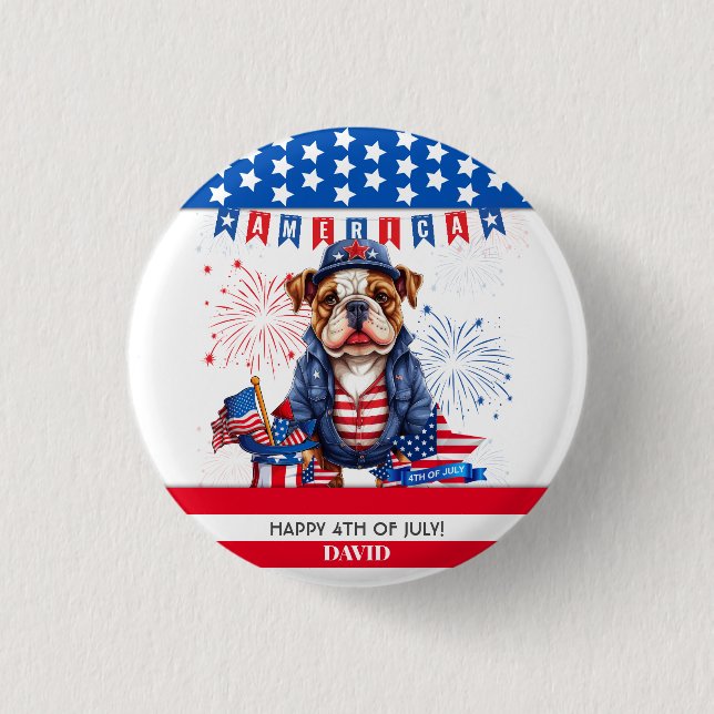 Bulldog Happy 4Th Of July America Independence Day 3 Cm Round Badge (Front)