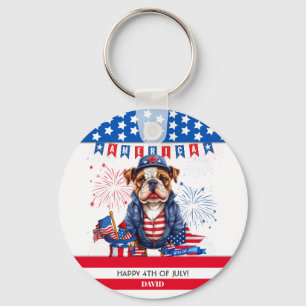 Bulldog Happy 4Th Of July America Independence Day Key Ring