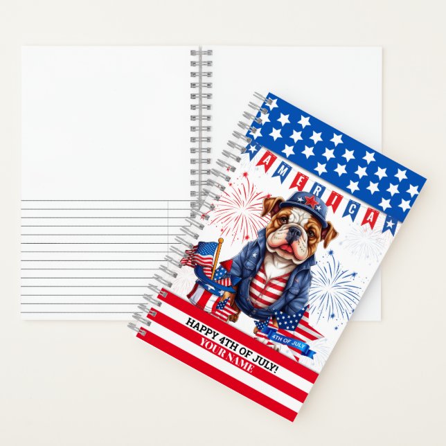 Bulldog Happy 4Th Of July America Independence Day Notebook (Inside)
