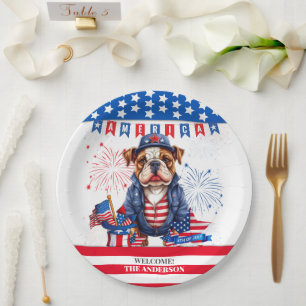 Bulldog Happy 4Th Of July America Independence Day Paper Plate