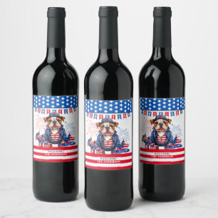 Bulldog Happy 4Th Of July America Independence Day Wine Label