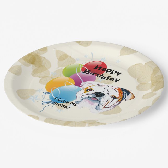Bulldog Happy Birthday Decor Paper Plate (Angled)