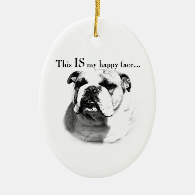 Bulldog Happy Face Ceramic Tree Decoration (Front)
