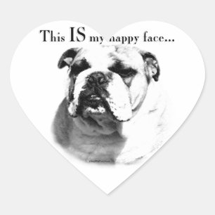 Bulldog Happy Face Heart Sticker