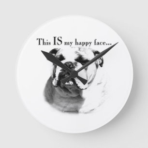 Bulldog Happy Face Round Clock
