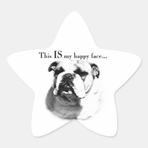 Bulldog Happy Face Star Sticker