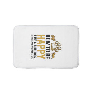 Bulldog Happy Quote Vintage Engraving Dog Lover De Bath Mat