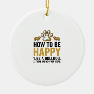 Bulldog Happy Quote Vintage Engraving Dog Lover De Ceramic Tree Decoration