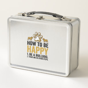 Bulldog Happy Quote Vintage Engraving Dog Lover De Metal Lunch Box