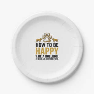 Bulldog Happy Quote Vintage Engraving Dog Lover De Paper Plate