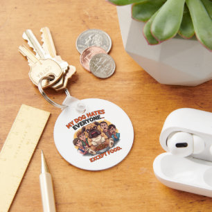 Bulldog Hates Everyone Except Food Humour Key Ring