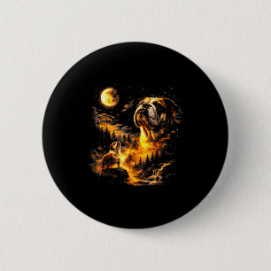 Bulldog howling to the moon vintage 90s funny dog 6 cm round badge